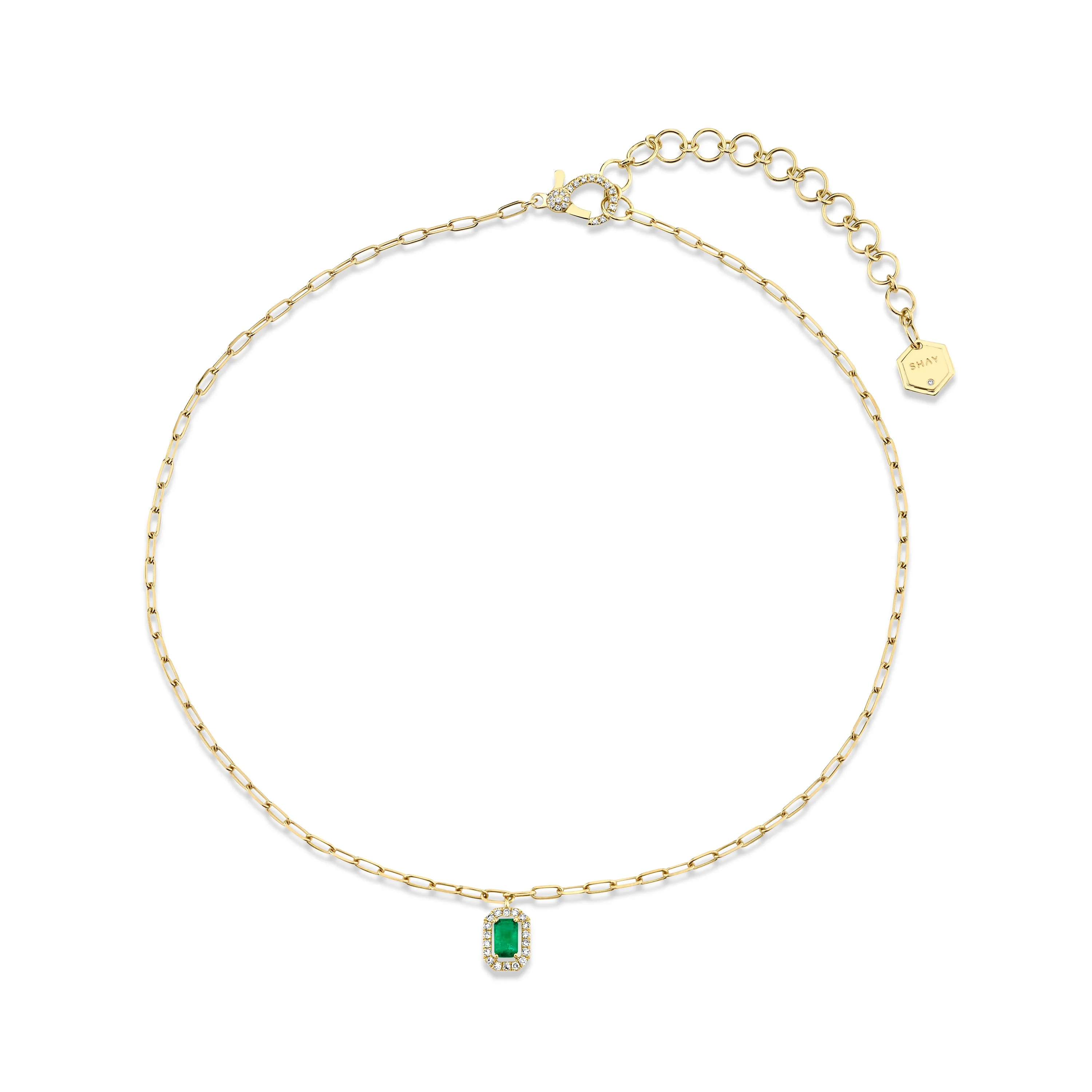MINI ME DIAMOND & EMERALD HALO DROP PENDANT