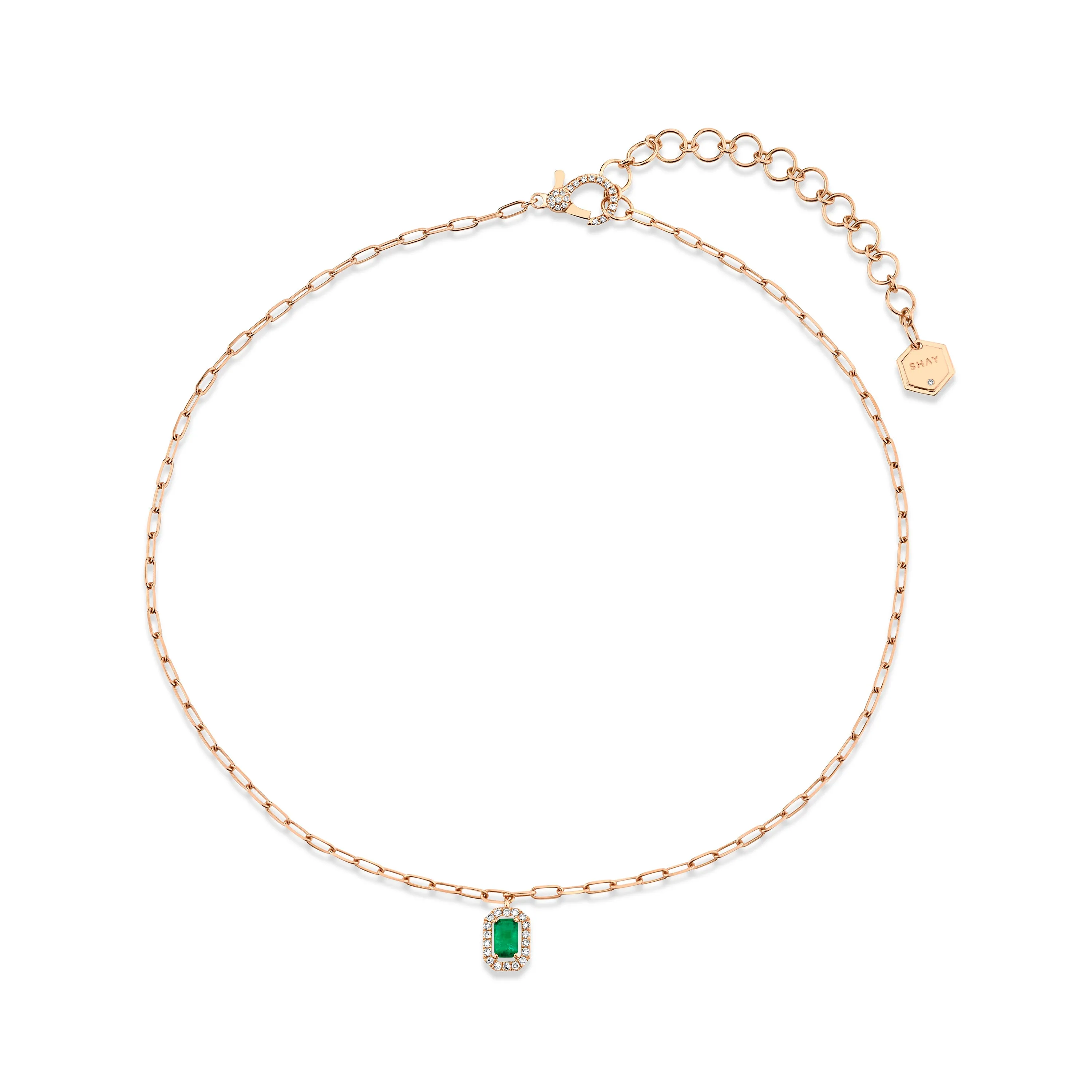 MINI ME DIAMOND & EMERALD HALO DROP PENDANT