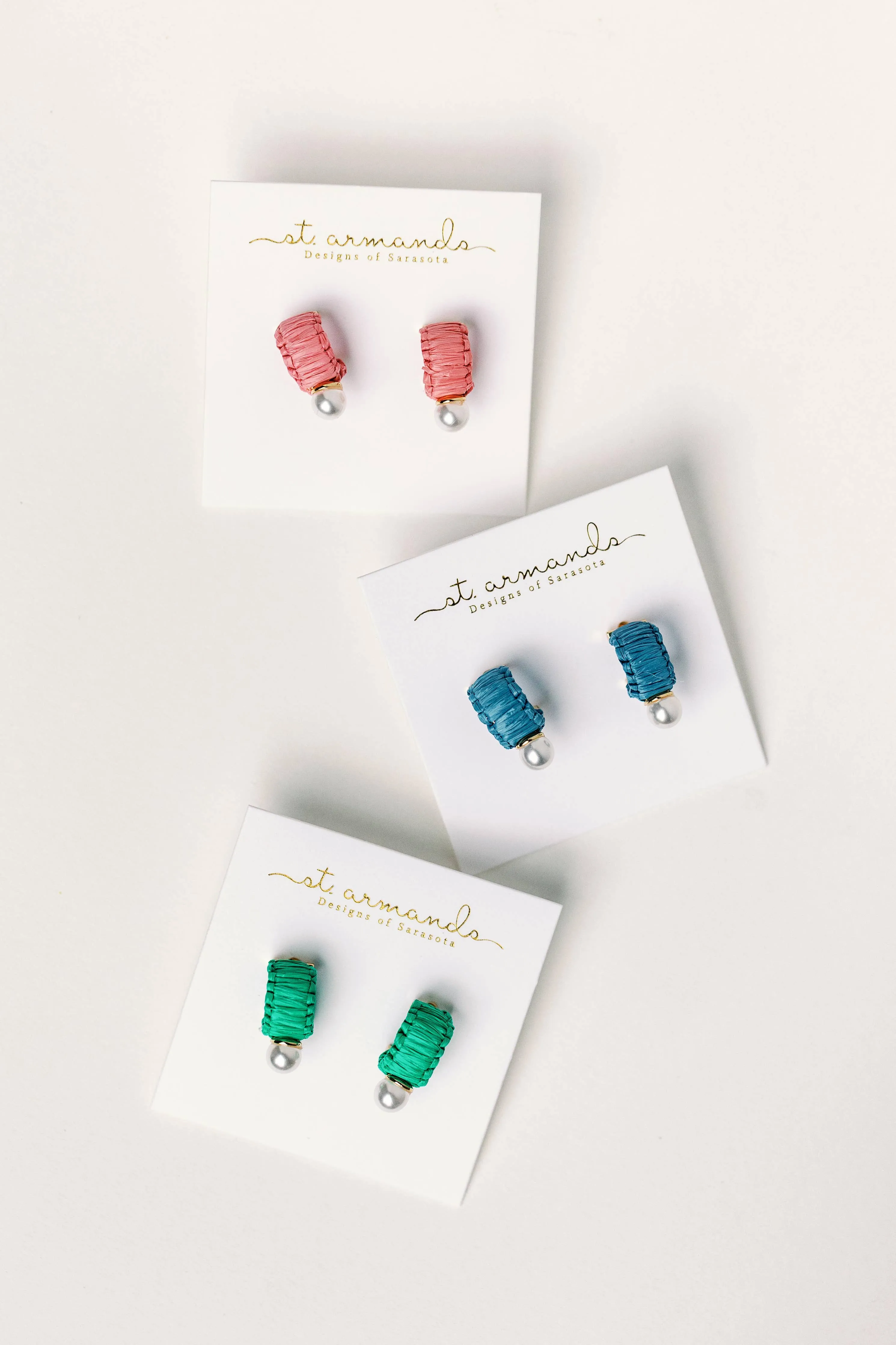 Mini Pink Raffia and Pearl Huggie Hoop Earrings
