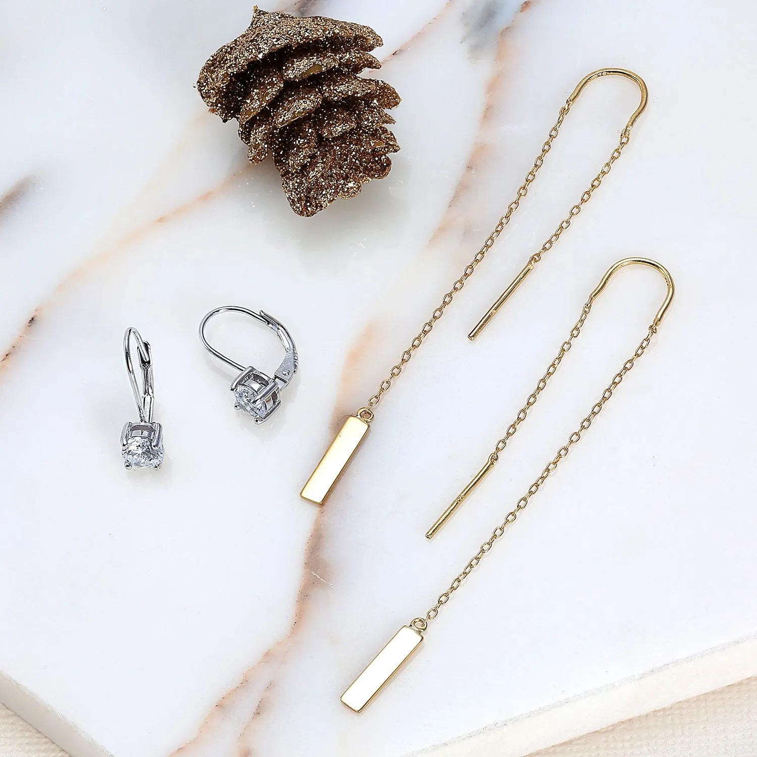 Minimalist Geometric Dangle Earrings 14K Gold Plated  Sterling Silver