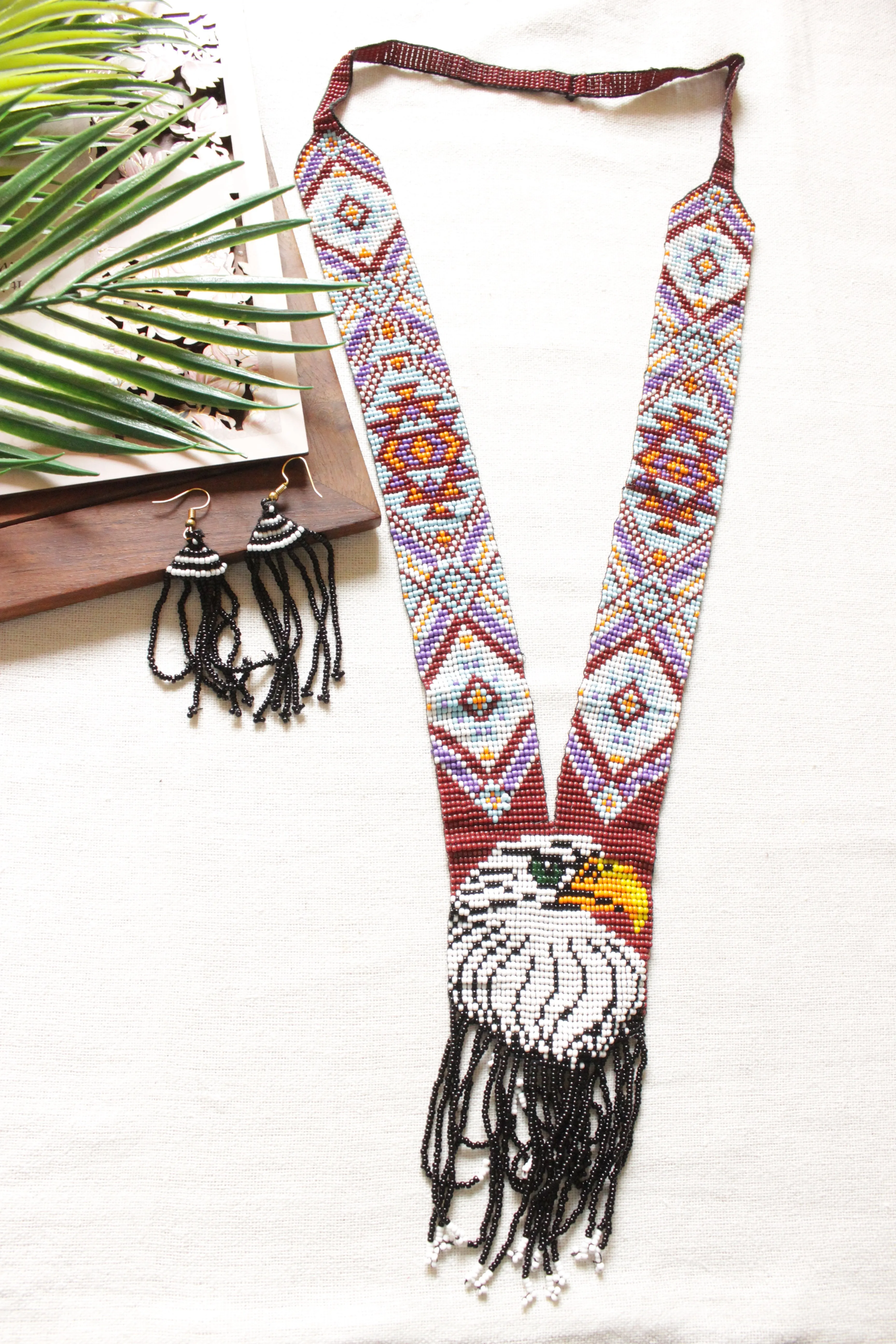Multi-Color Bird Motif Seed Beads Handmade Beaded Necklace