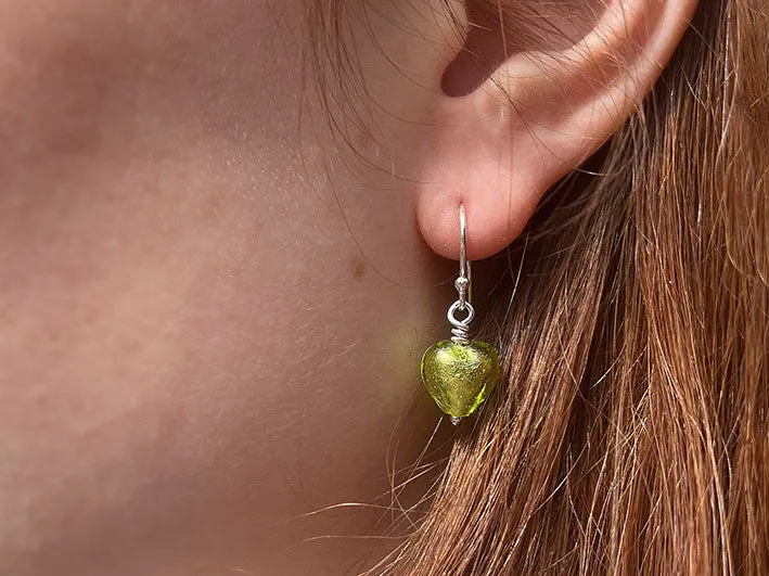 Murano Glass Tiny Heart Earrings - Crystal