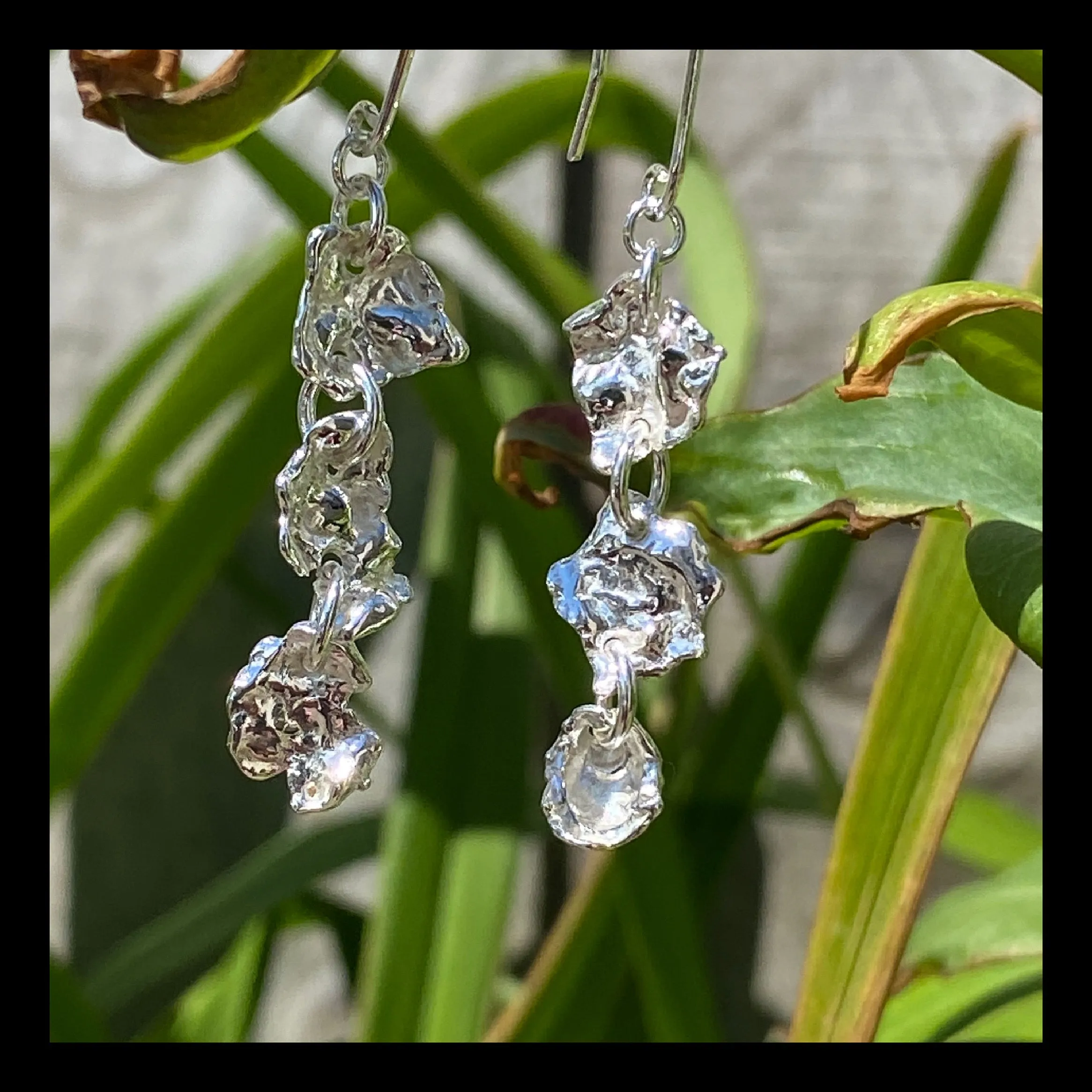 Organic Silver  Drop Earrings