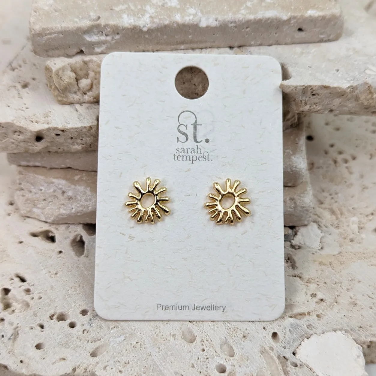 Organic sun type component stud earrings