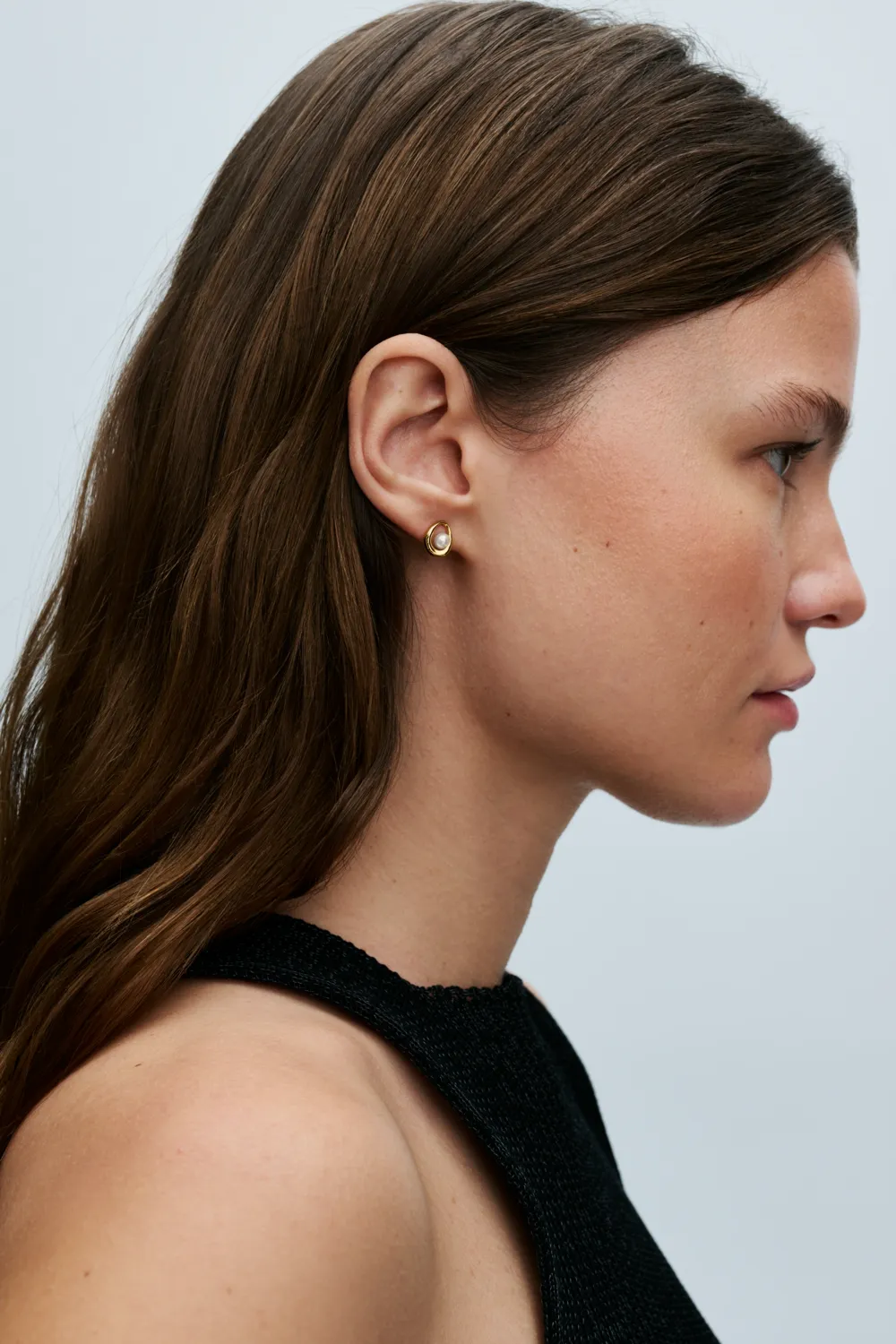 Organically Shaped Oval & Treated Freshwater Cultured Pearl Stud Earrings