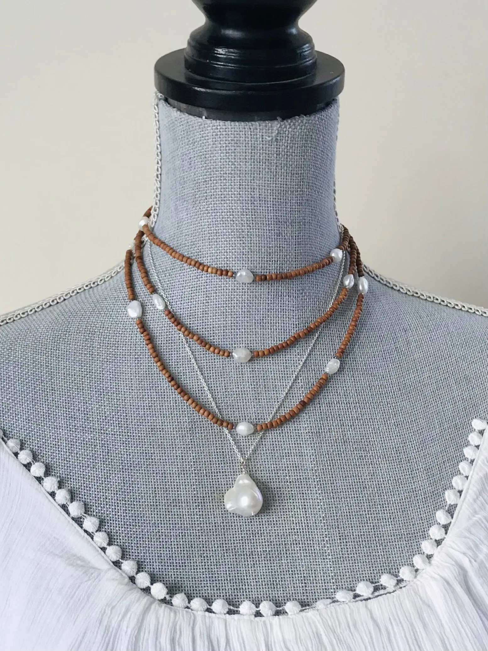Pearl & Sandalwood Long Necklace