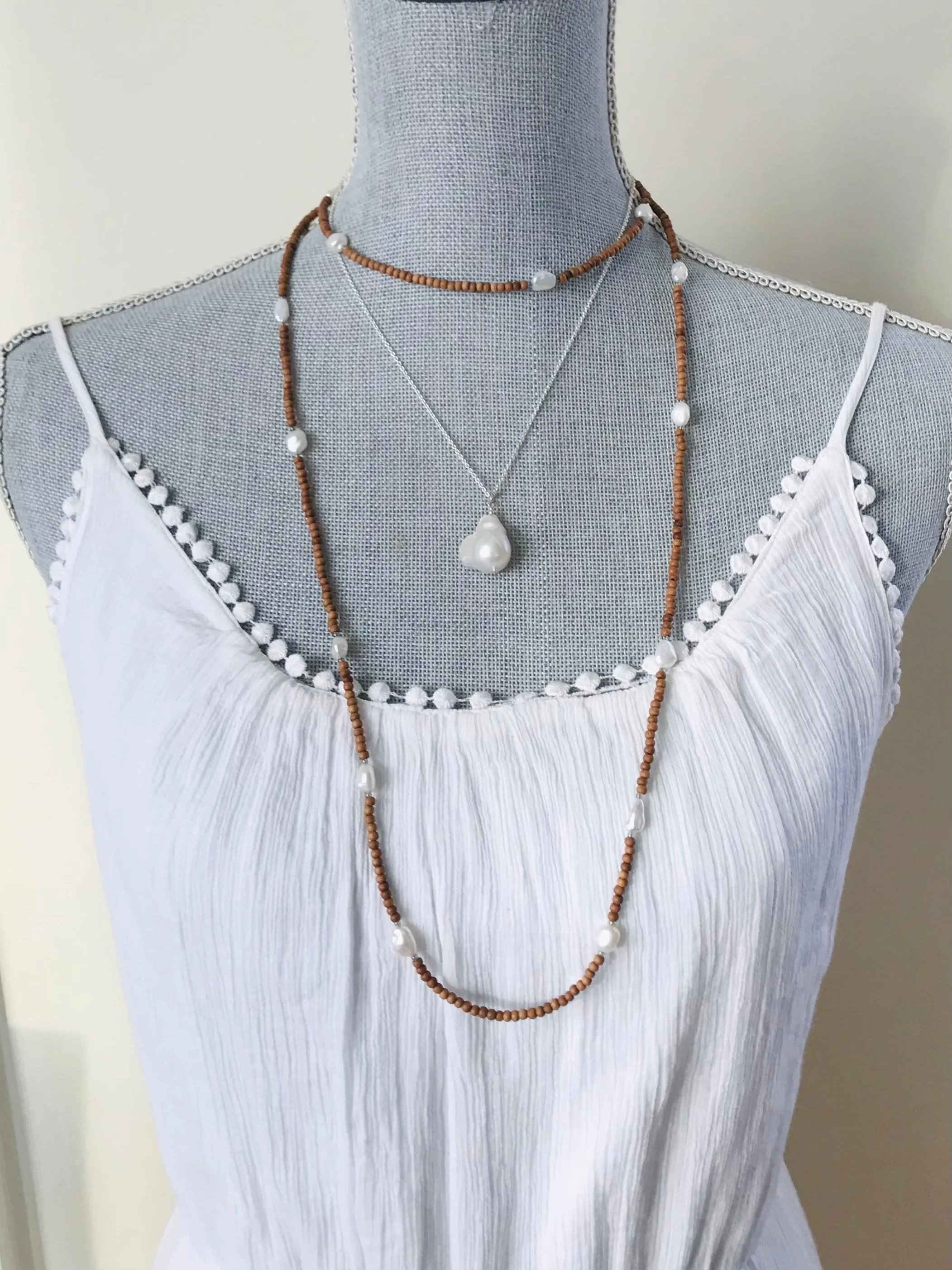 Pearl & Sandalwood Long Necklace