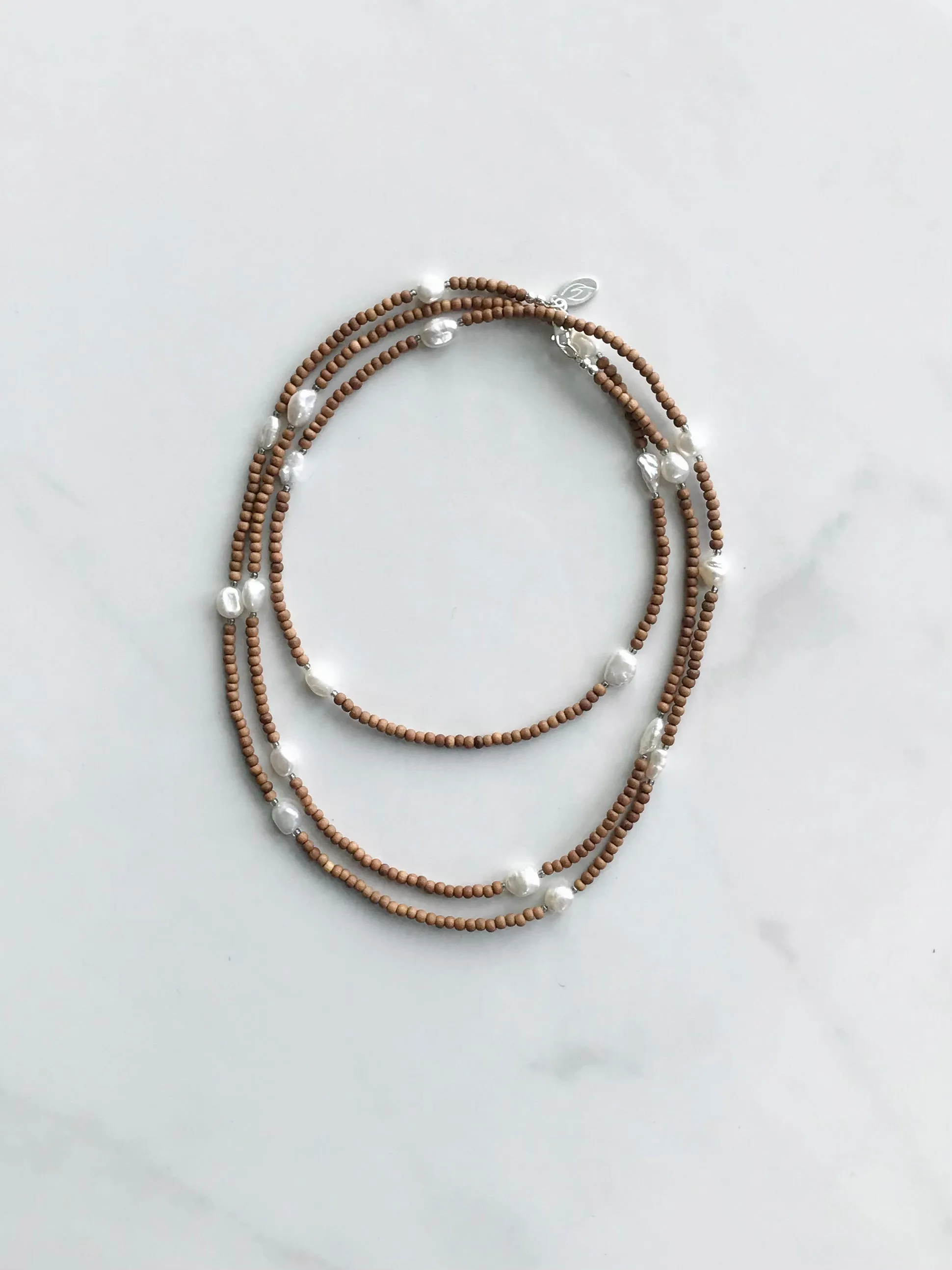 Pearl & Sandalwood Long Necklace