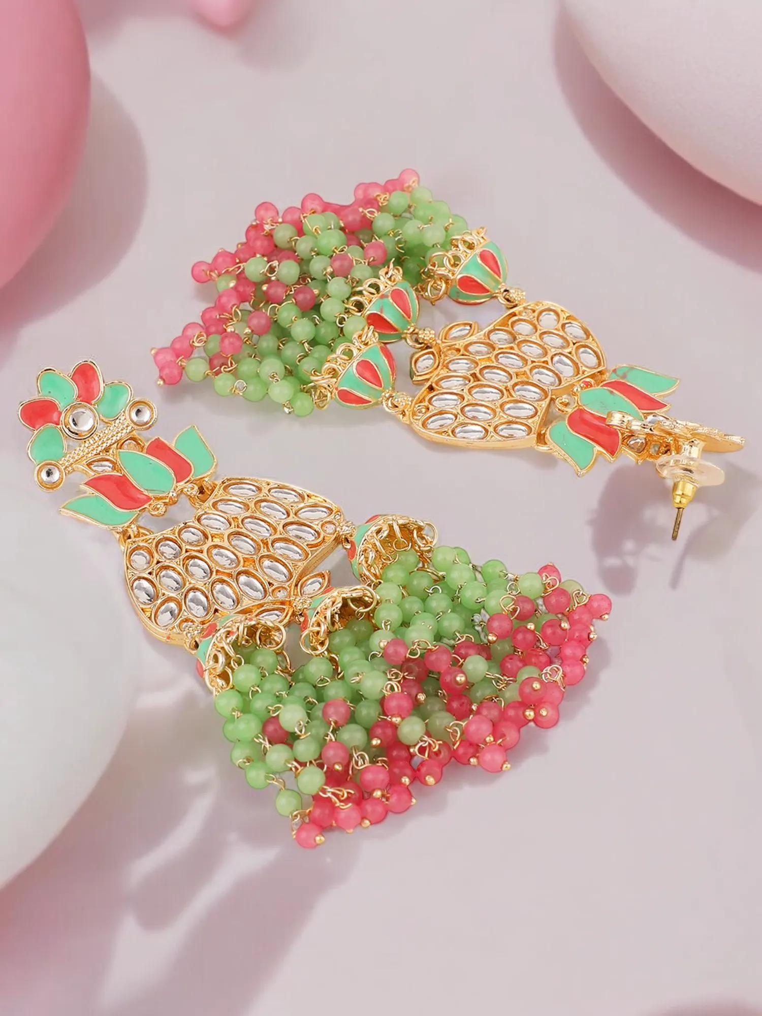 Pearl Beaded Layered Earrings Set,  Bollywood Jewelry, Indian Kundan, Pearl Earrings, Bridal Kundan Jewelry, Pakistani Pearl Kundan