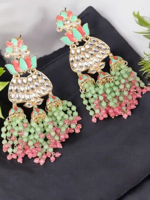 Pearl Beaded Layered Earrings Set,  Bollywood Jewelry, Indian Kundan, Pearl Earrings, Bridal Kundan Jewelry, Pakistani Pearl Kundan