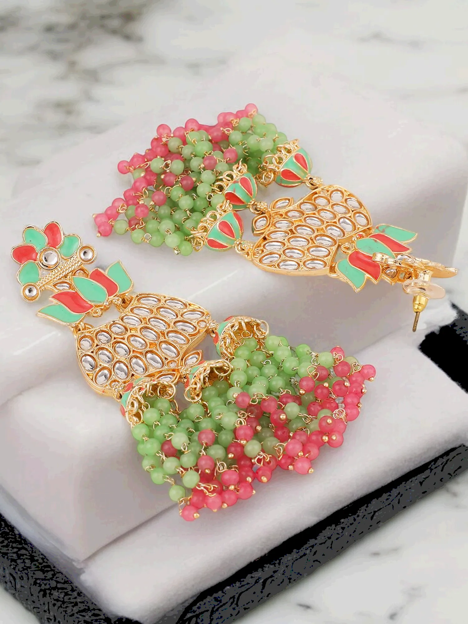 Pearl Beaded Layered Earrings Set,  Bollywood Jewelry, Indian Kundan, Pearl Earrings, Bridal Kundan Jewelry, Pakistani Pearl Kundan