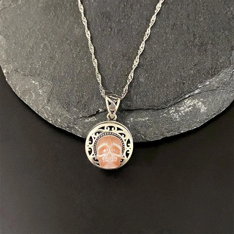 Pearl Skull Queen's Pillbox Locket Hollow Carved Necklace