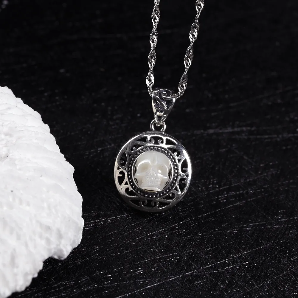 Pearl Skull Queen's Pillbox Locket Hollow Carved Necklace
