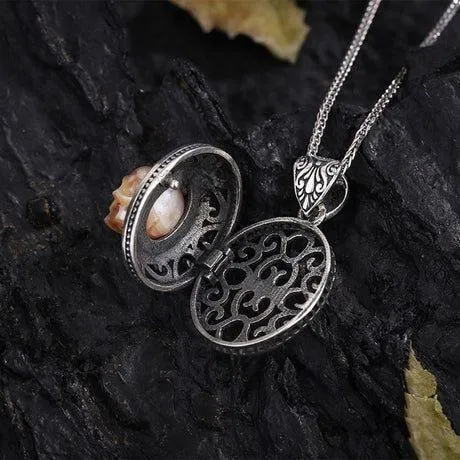 Pearl Skull Queen's Pillbox Locket Hollow Carved Necklace