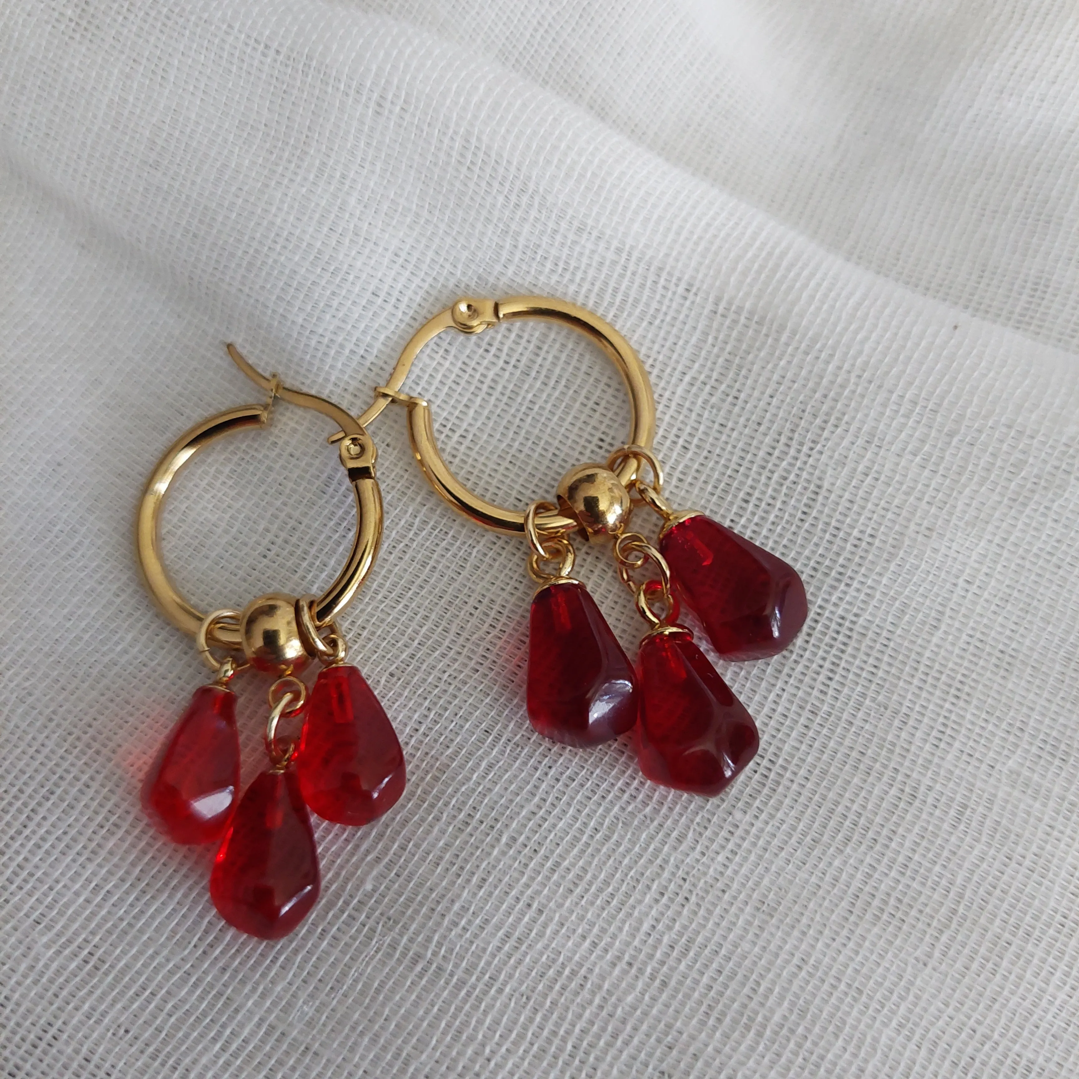 Pomegranate seeds hoop earrings