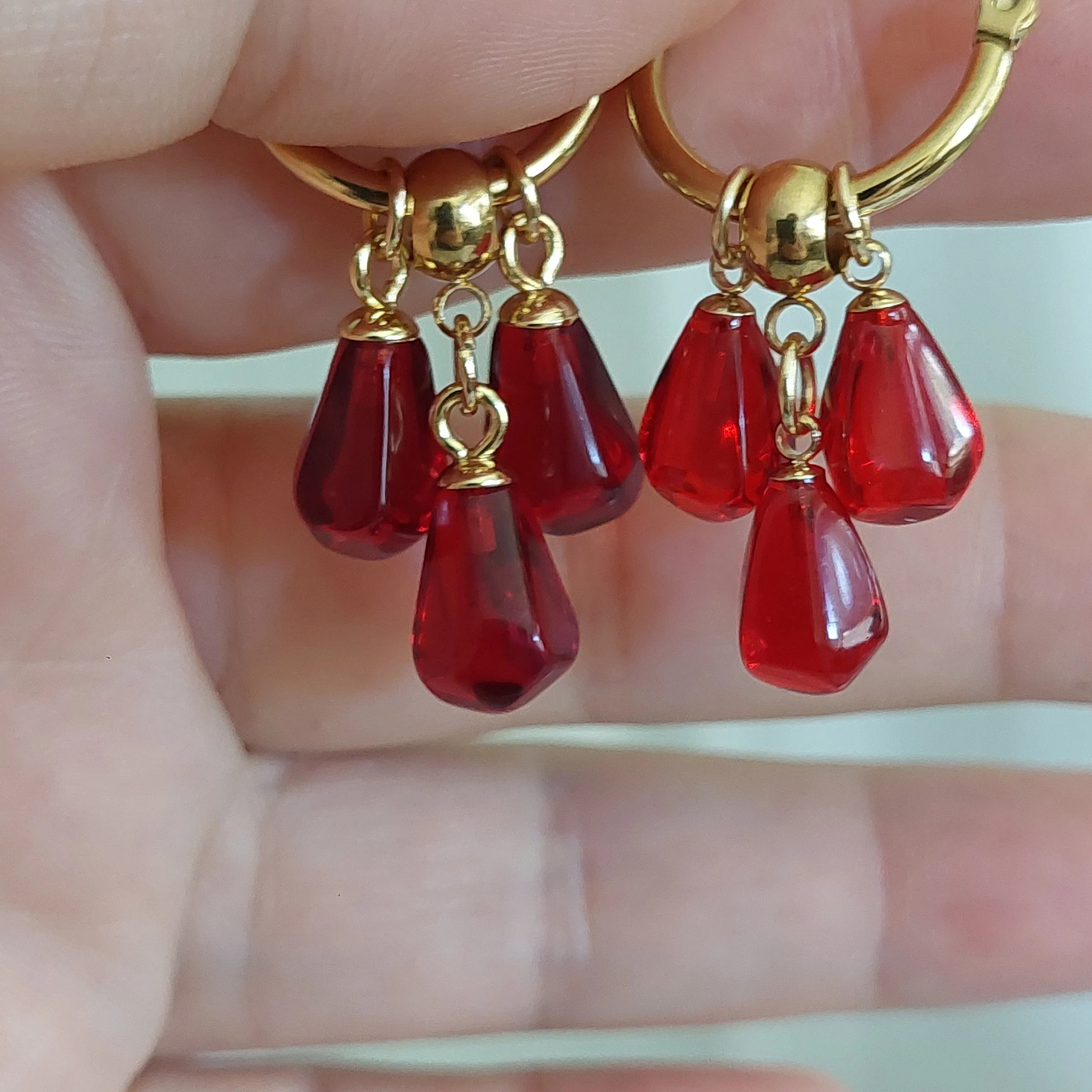 Pomegranate seeds hoop earrings