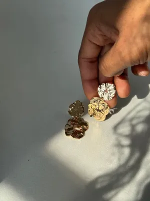 Pressed Organic Flower Drop Earring In Gold