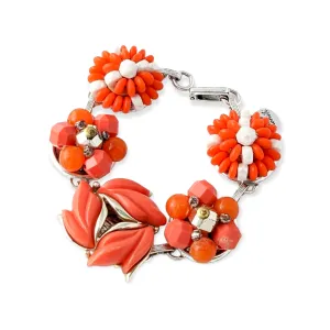 Red Orange Vintage Cluster Bracelet