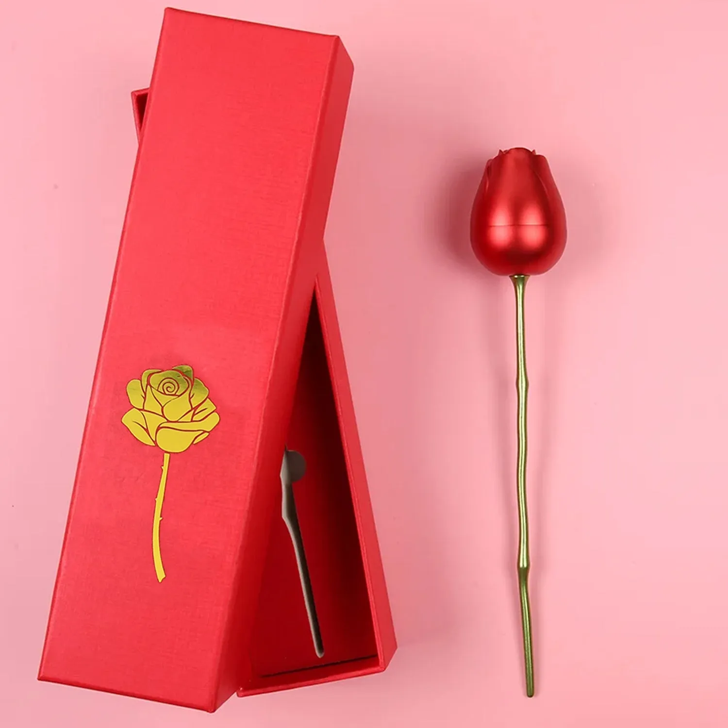 Red Rose Couple Rings Box - Elegant Design (Rings Not Included)