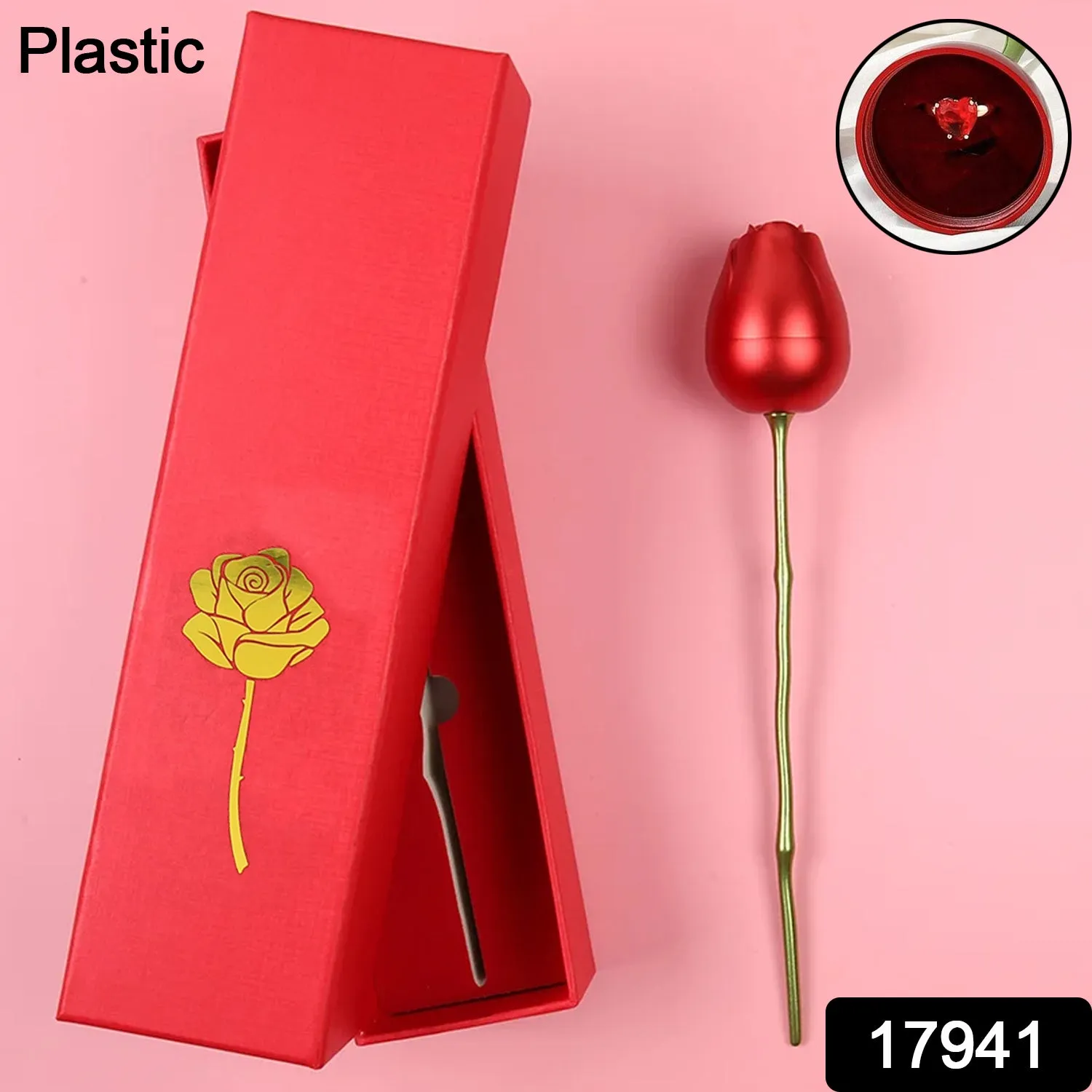 Red Rose Couple Rings Box - Elegant Design (Rings Not Included)