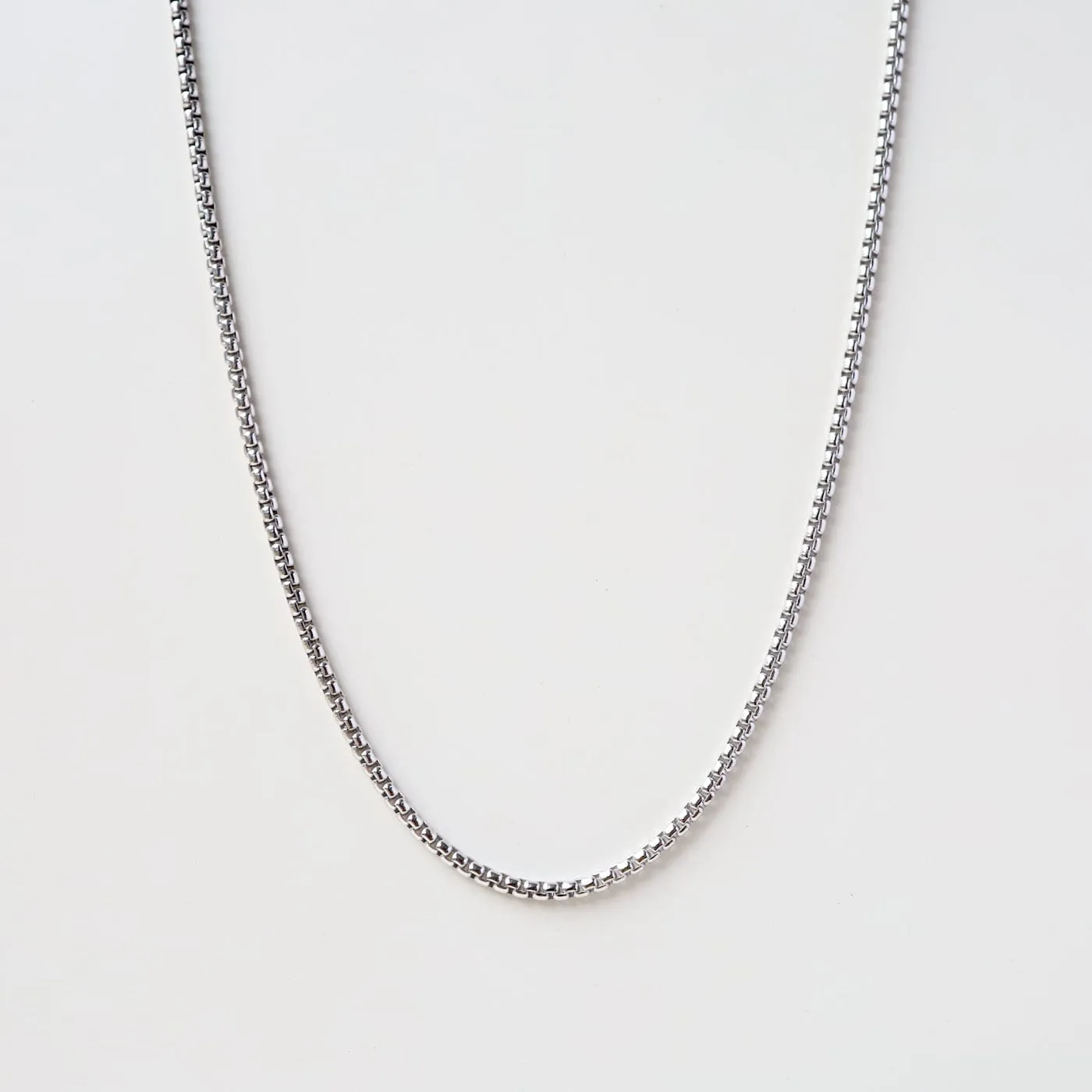Rhodium Plated Silver Rounded Box Chain - 16"