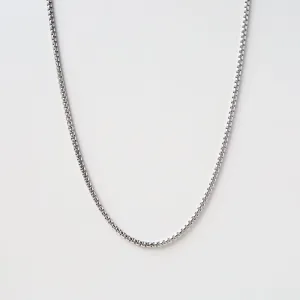 Rhodium Plated Silver Rounded Box Chain - 16"