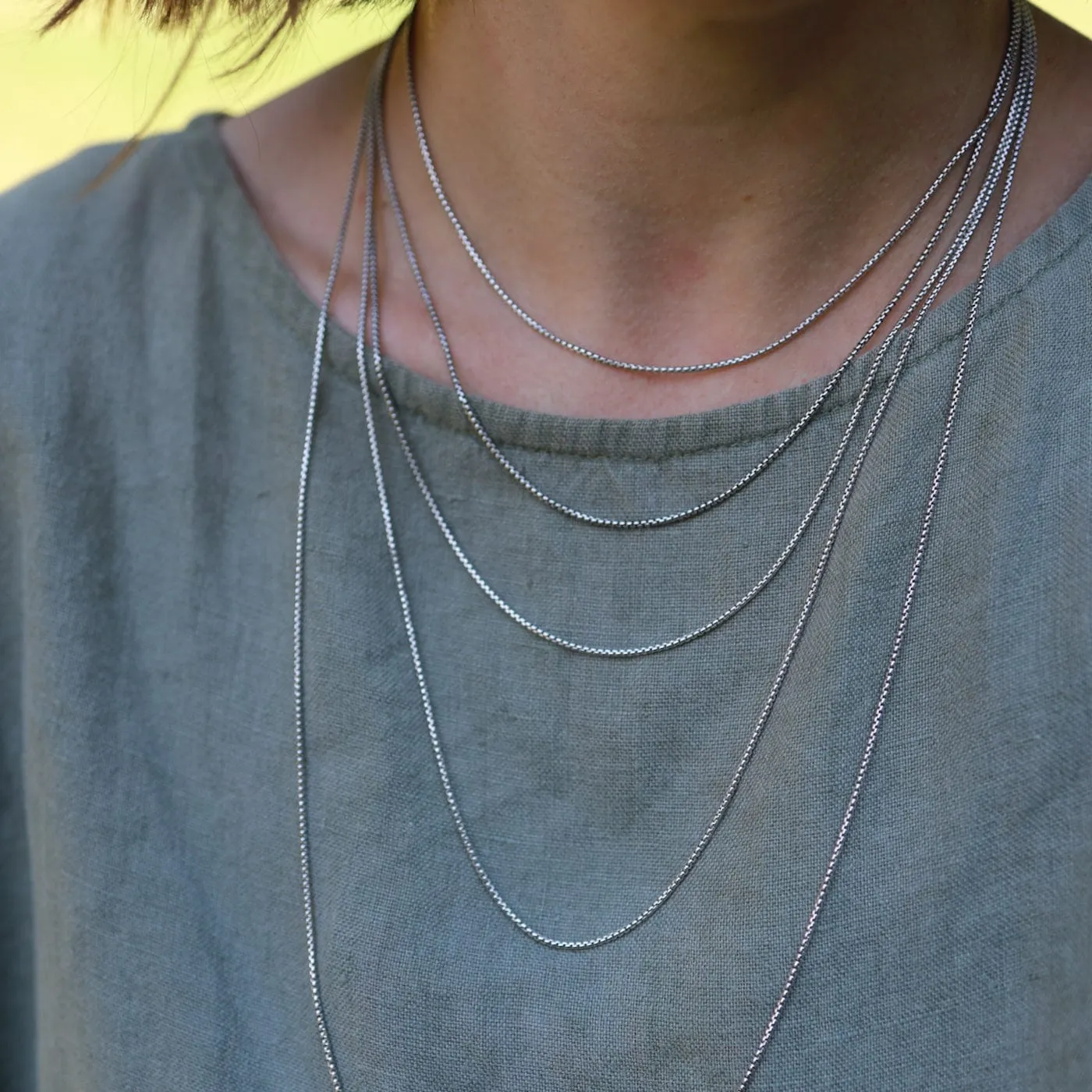 Rhodium Plated Silver Rounded Box Chain - 16"