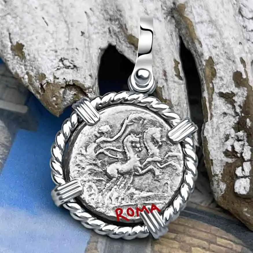Roman Republic Roma & Victory Silver Denarius 115 BC Sterling Silver Pendant | Artifact #3293
