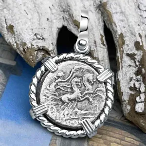 Roman Republic Roma & Victory Silver Denarius 115 BC Sterling Silver Pendant | Artifact #3293