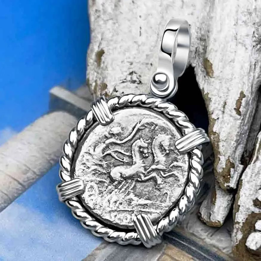 Roman Republic Roma & Victory Silver Denarius 115 BC Sterling Silver Pendant | Artifact #3293