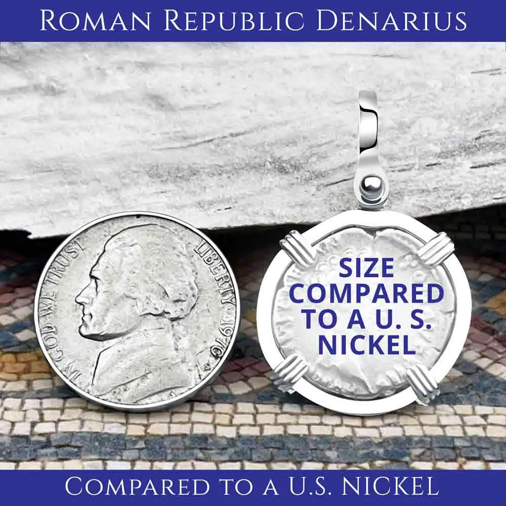 Roman Republic Silver Denarius 46 BC Venus and the Dolphin 14K Gold and Sterling Silver Pendant | Artifact #3511
