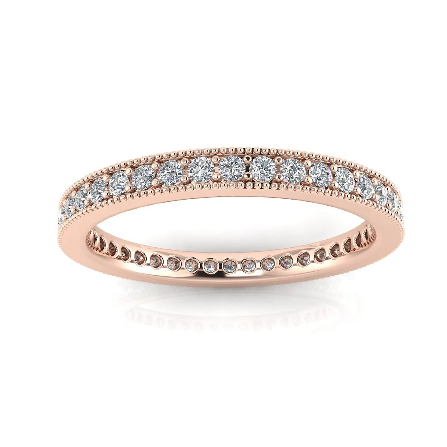 Round Brilliant Cut Diamond Pave & Milgrain Set Eternity Ring In 14k Rose Gold  (0.5ct. Tw.) Ring Size 7.5