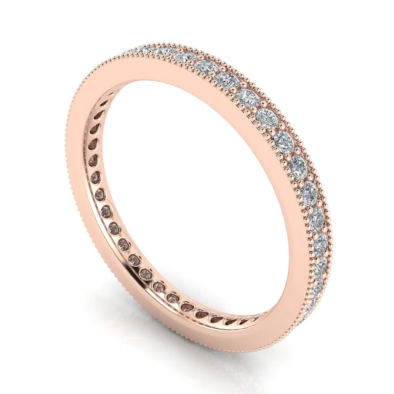Round Brilliant Cut Diamond Pave & Milgrain Set Eternity Ring In 14k Rose Gold  (0.5ct. Tw.) Ring Size 7.5