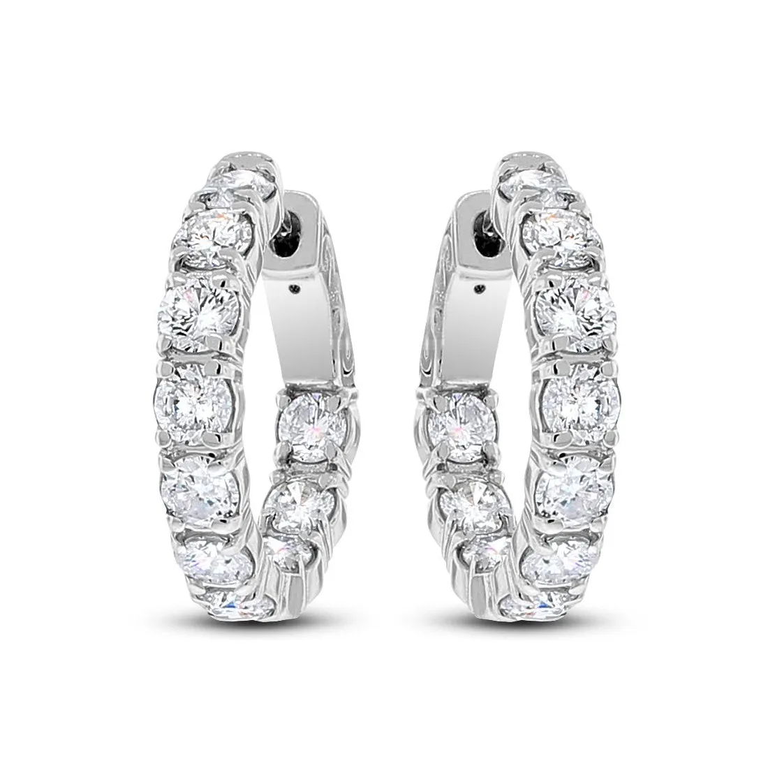 Round Diamond Hoops (3.28 ct Diamonds) in White Gold