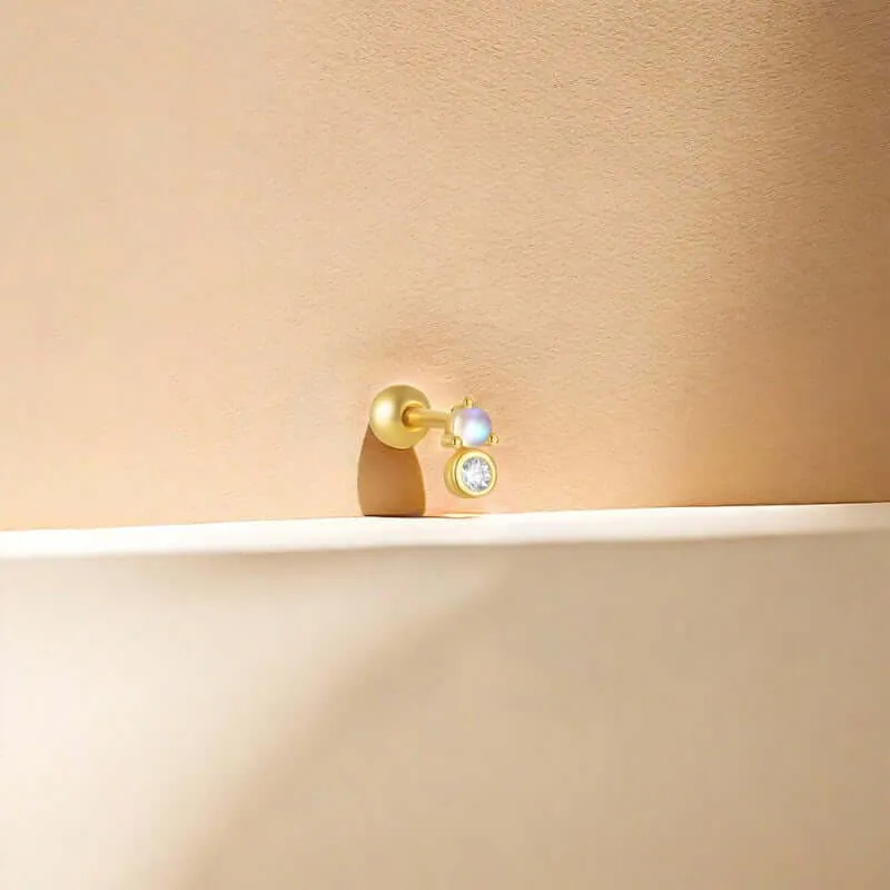 Round Opal and Zircon Ball Back Earrings