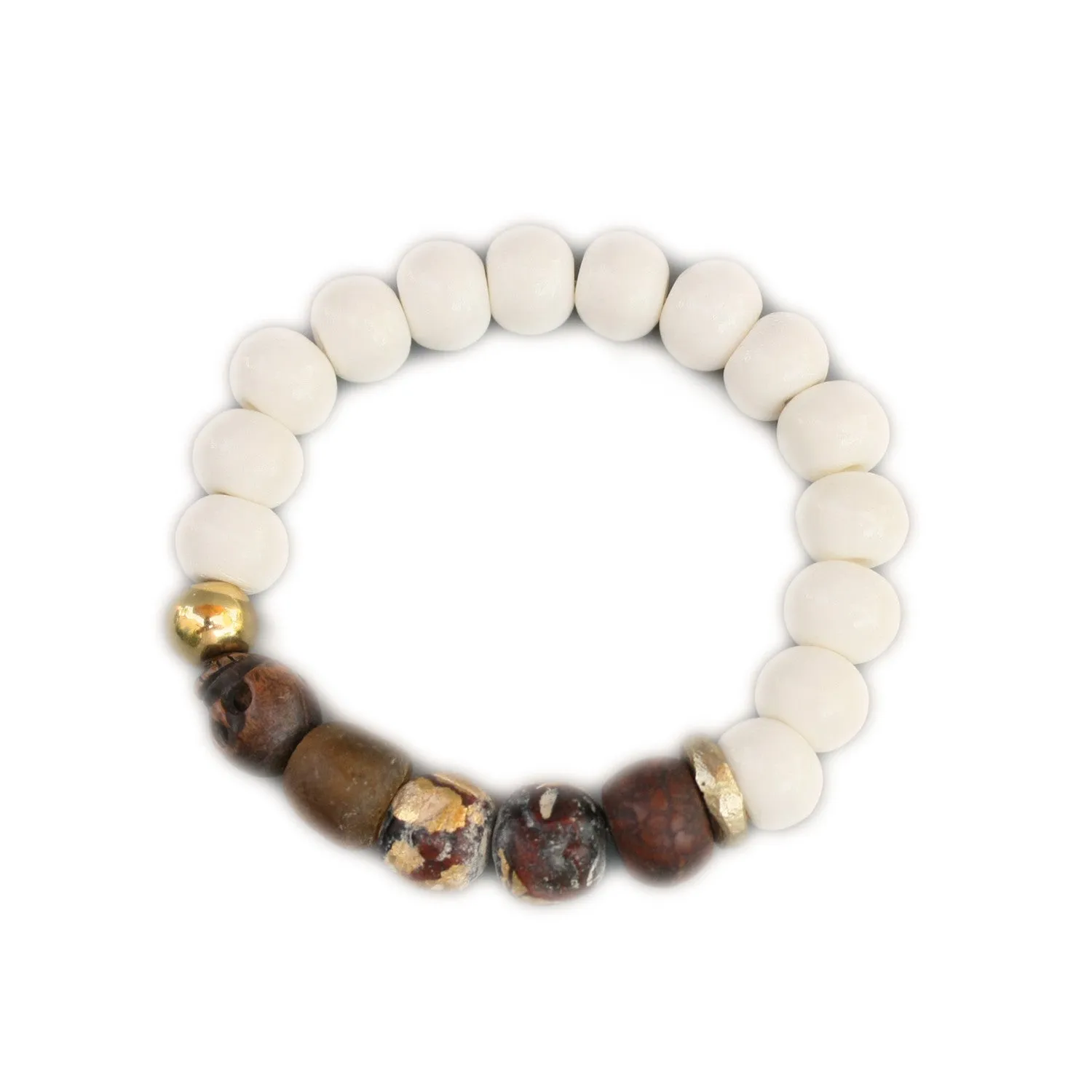 Saunf Bone, Wooden Skull and Prayer Beads Bracelet