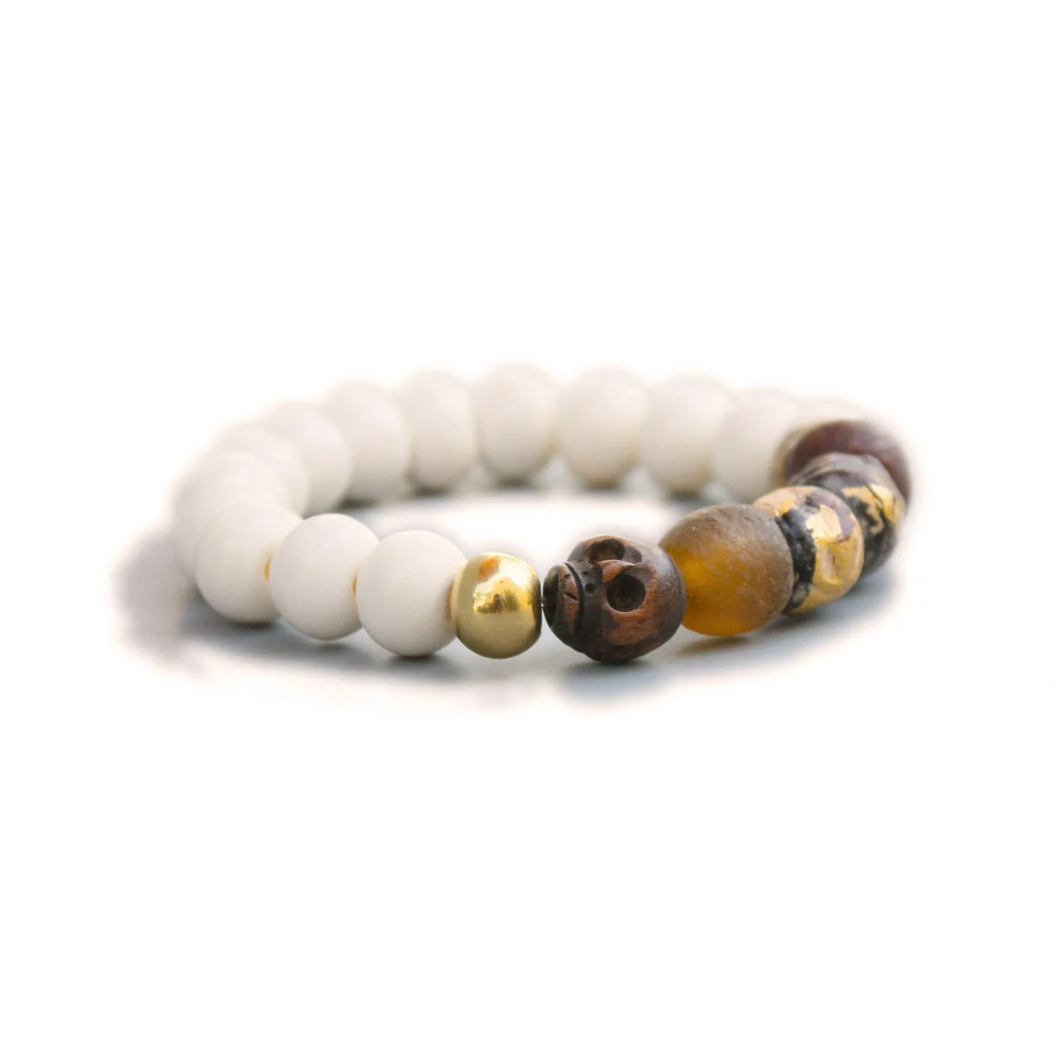 Saunf Bone, Wooden Skull and Prayer Beads Bracelet