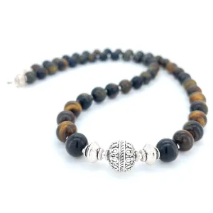 SHORT Tigers Eye & Silver BEADED NECKLACE