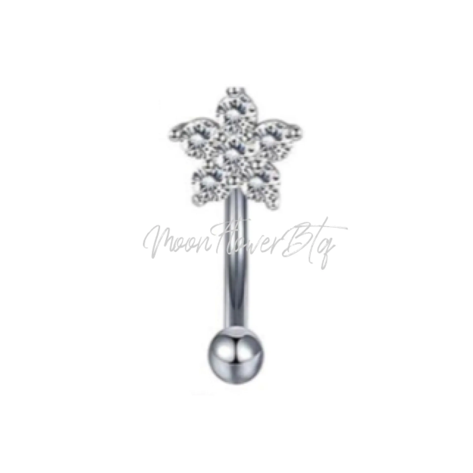 Silver CZ Flower Barbell Earring