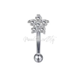 Silver CZ Flower Barbell Earring