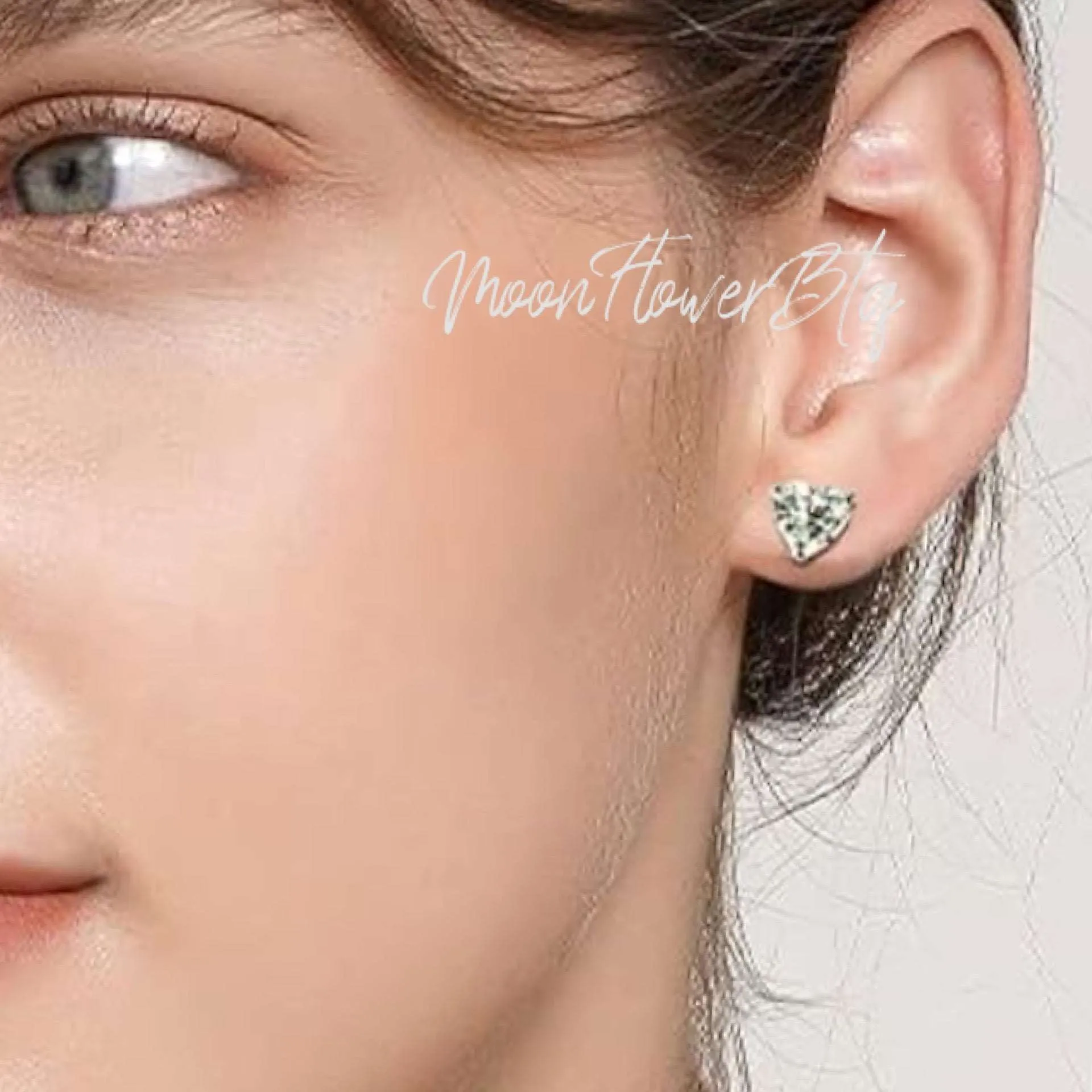 Silver CZ Heart Barbell Earring