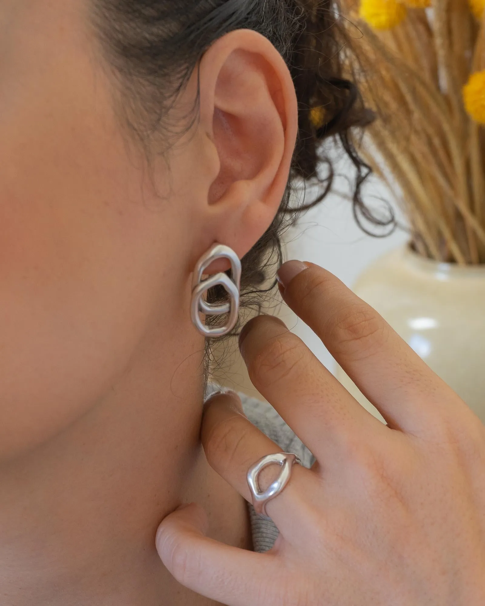 Silver Organic Stud Earrings