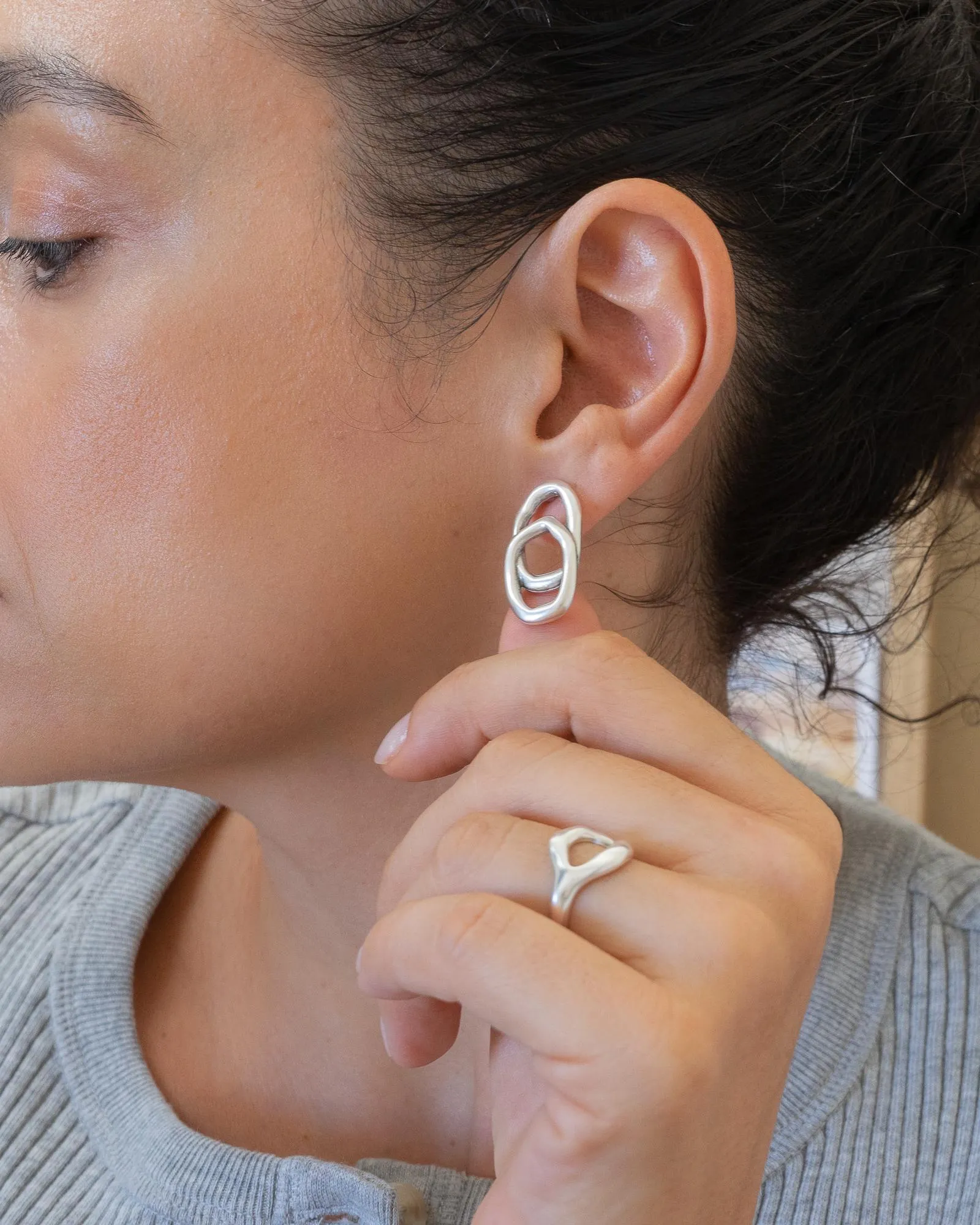 Silver Organic Stud Earrings