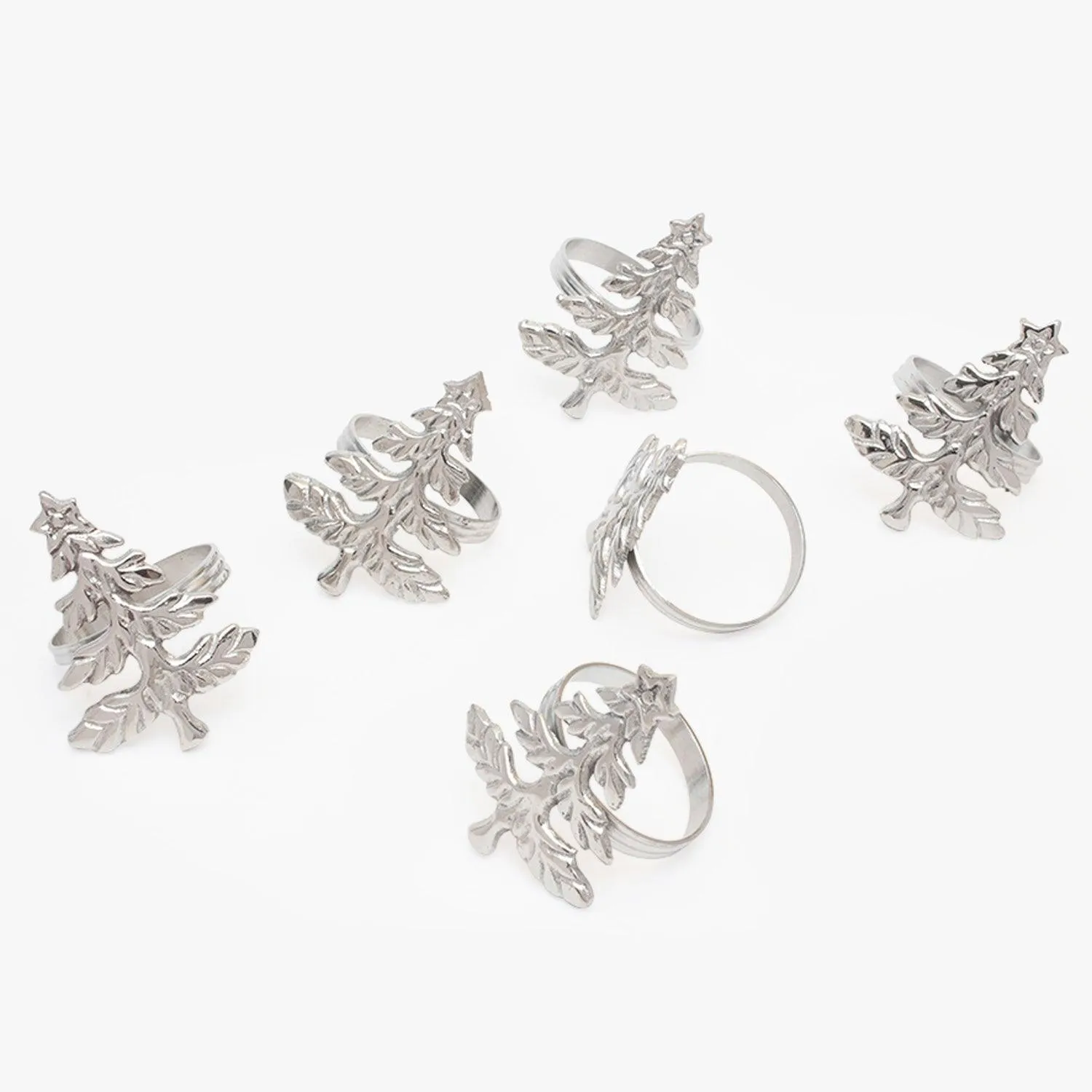 Silver Tree Design Napkin Rings Set Of 6 For Home | Elegant Napkin Rings for Dining Table