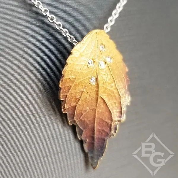 Simon G. 18K Yellow Gold Organic Allure Diamond Leaf Pendant
