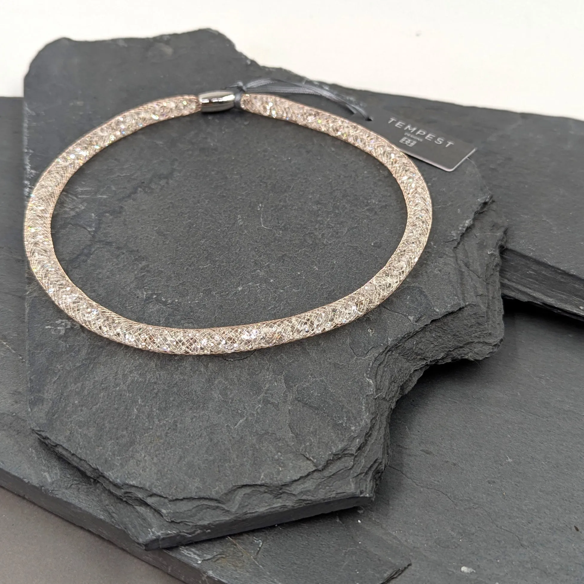 Simple encased crystal mesh necklace