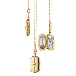 Slim "Skye" Gold Locket Necklace with Emerald