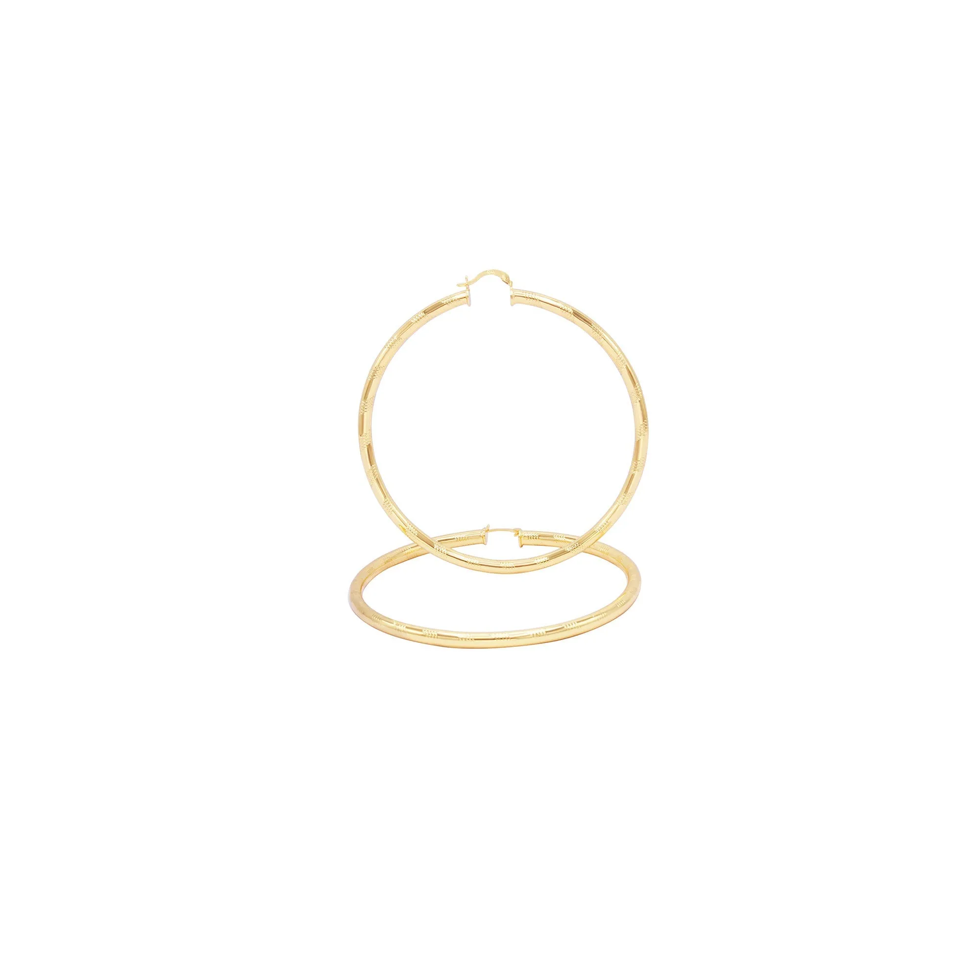 Slit Cut Hoop Earrings 14K Gold Filled 25 - 80 mm Women Fashion Jewelry 4 mm Thick
