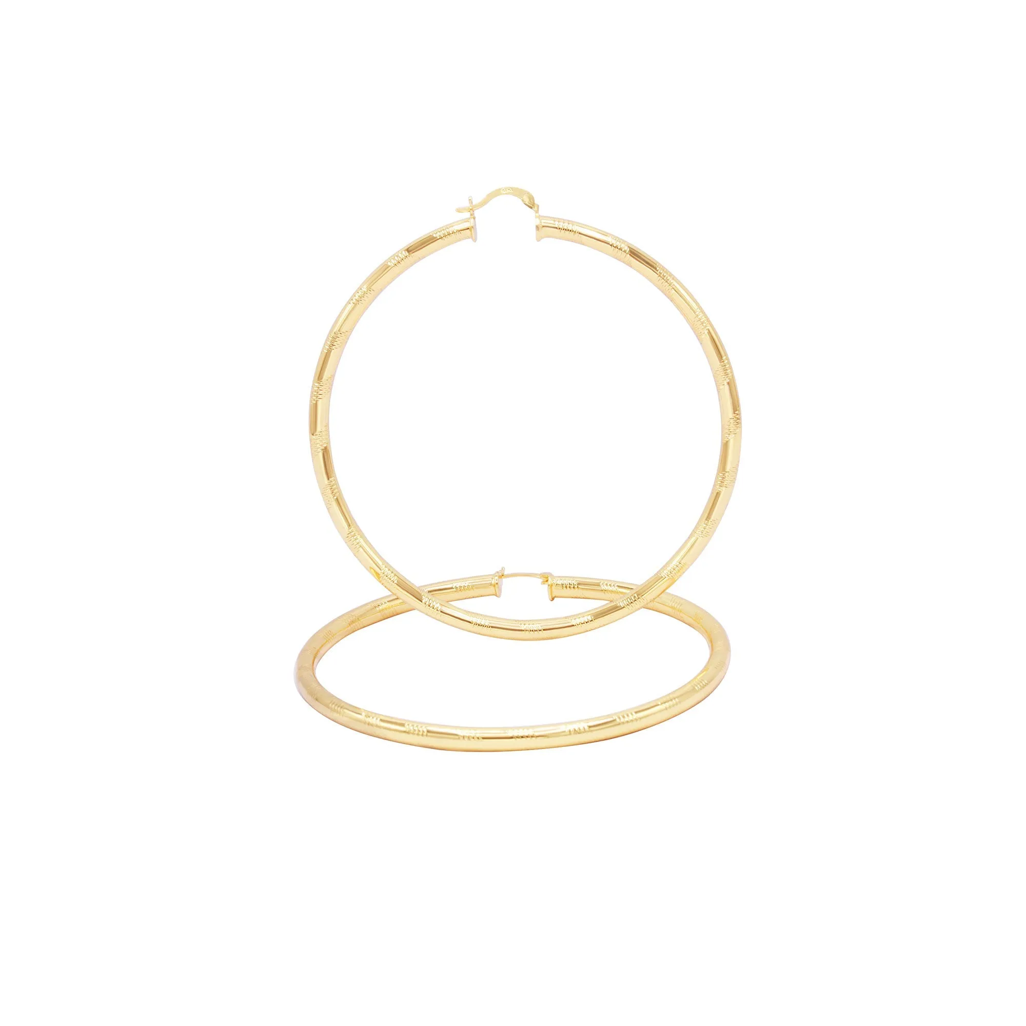 Slit Cut Hoop Earrings 14K Gold Filled 25 - 80 mm Women Fashion Jewelry 4 mm Thick