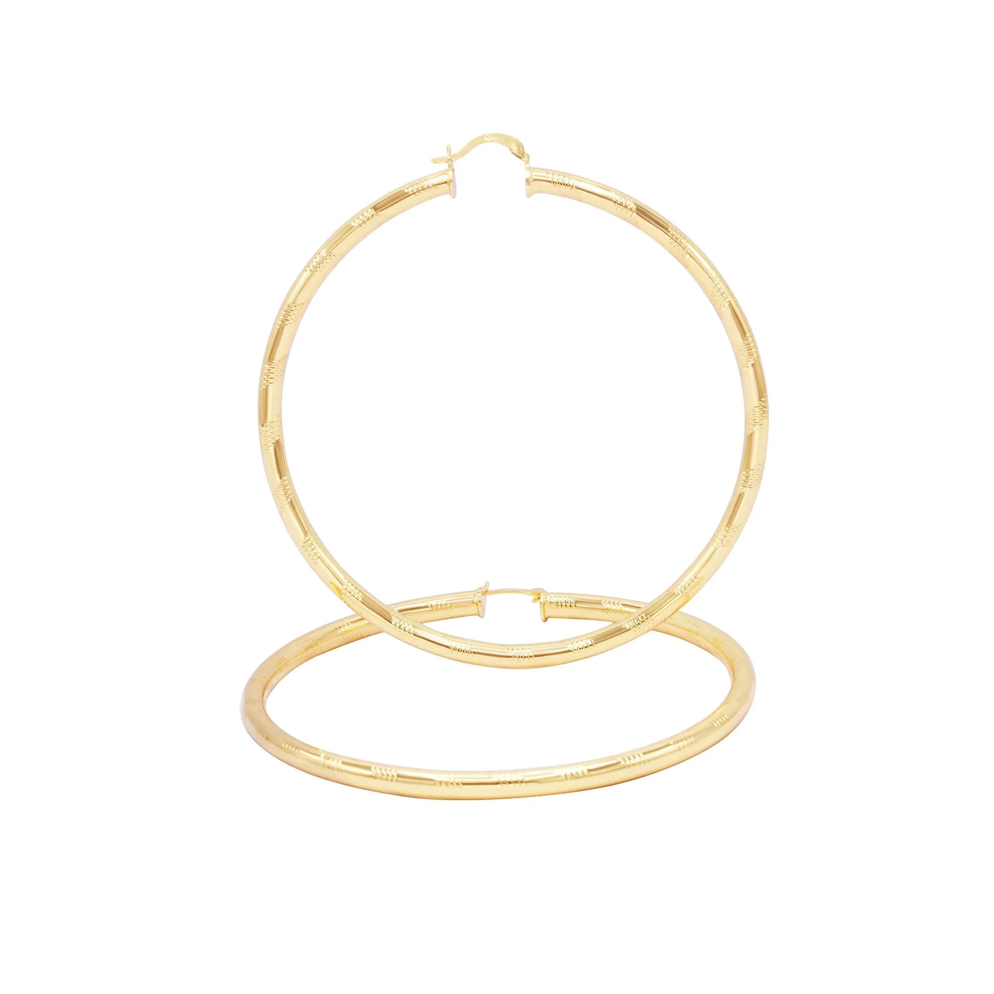 Slit Cut Hoop Earrings 14K Gold Filled 25 - 80 mm Women Fashion Jewelry 4 mm Thick
